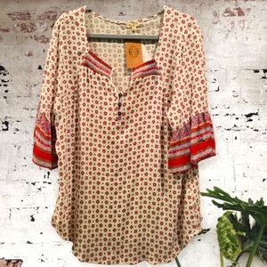 Mason & Belle White and Red Floral Mixed Print Split Collar Top Size L NWT